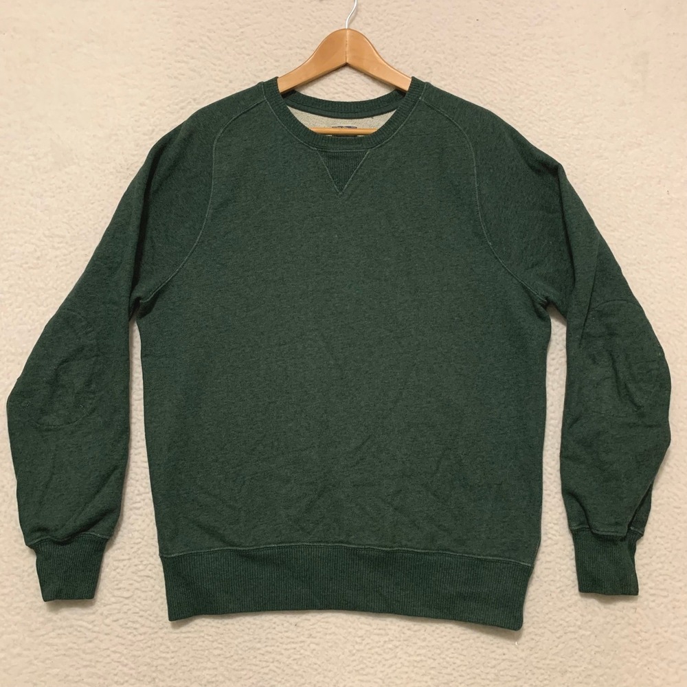 J.Crew Vintage Fleece Sweatshirt Mens M Raglan Elbow Patches Dark Green F8148